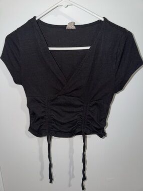 Oster Black V-Neck Ruched Drawstring Crop Top